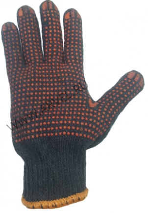 Трикотажные (черные) перчатки с ПВХ 5-ти нить